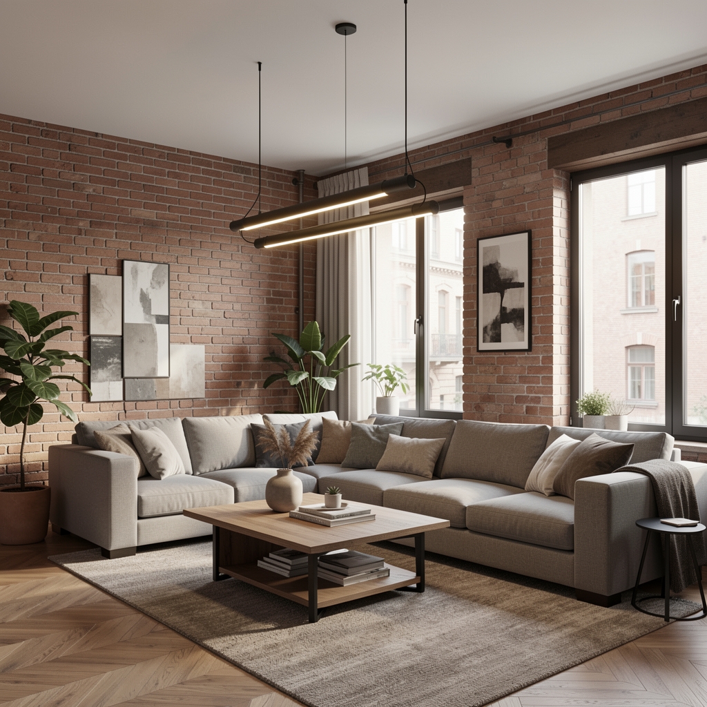 Lustră LED modernă cu suspensie reglabilă în stilul industrial, crom mat, potrivită pentru sufragerie sau living contemporan