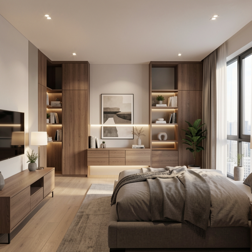 Schiță detaliată de planificare a iluminatului unui apartament modern cu notații despre tipul luminii, intensitate și poziționarea corpurilor de iluminat pe fiecare cameră