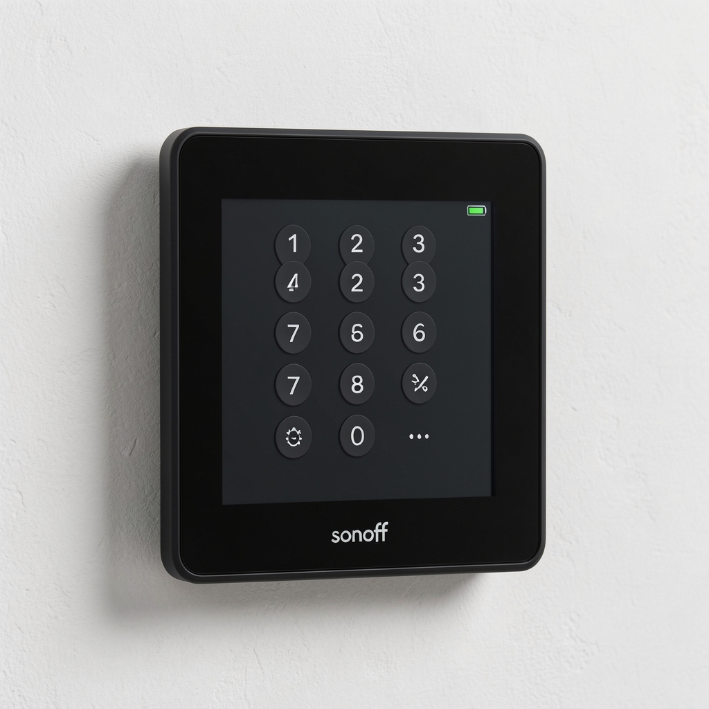 Întrerupător smart Sonoff NSPanel Pro touchscreen negru, display 4 inch, control zone multiple, montare pe rama standard 86mm