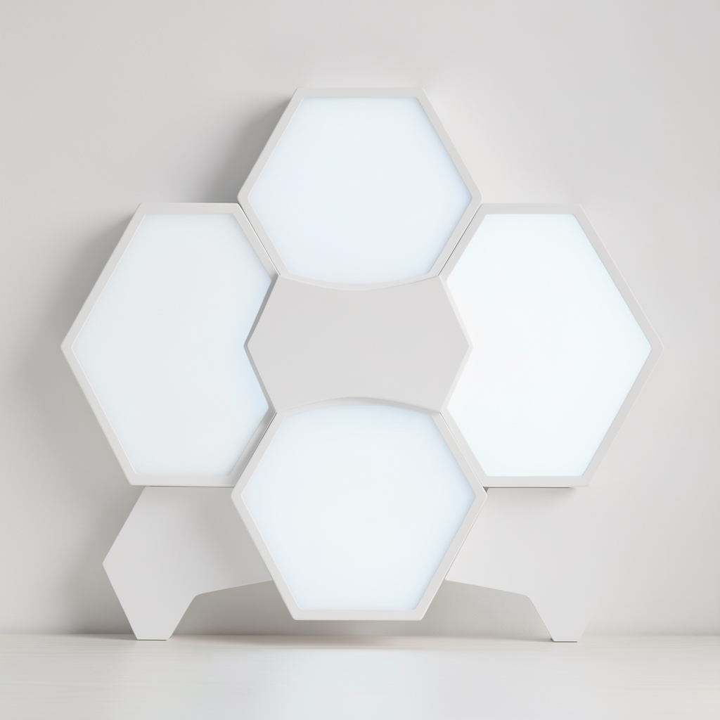Lustru smart Nanoleaf Skylight panouri hexagonale LED albe, design modular modern, Matter protocol, temperatura 2700-6500K