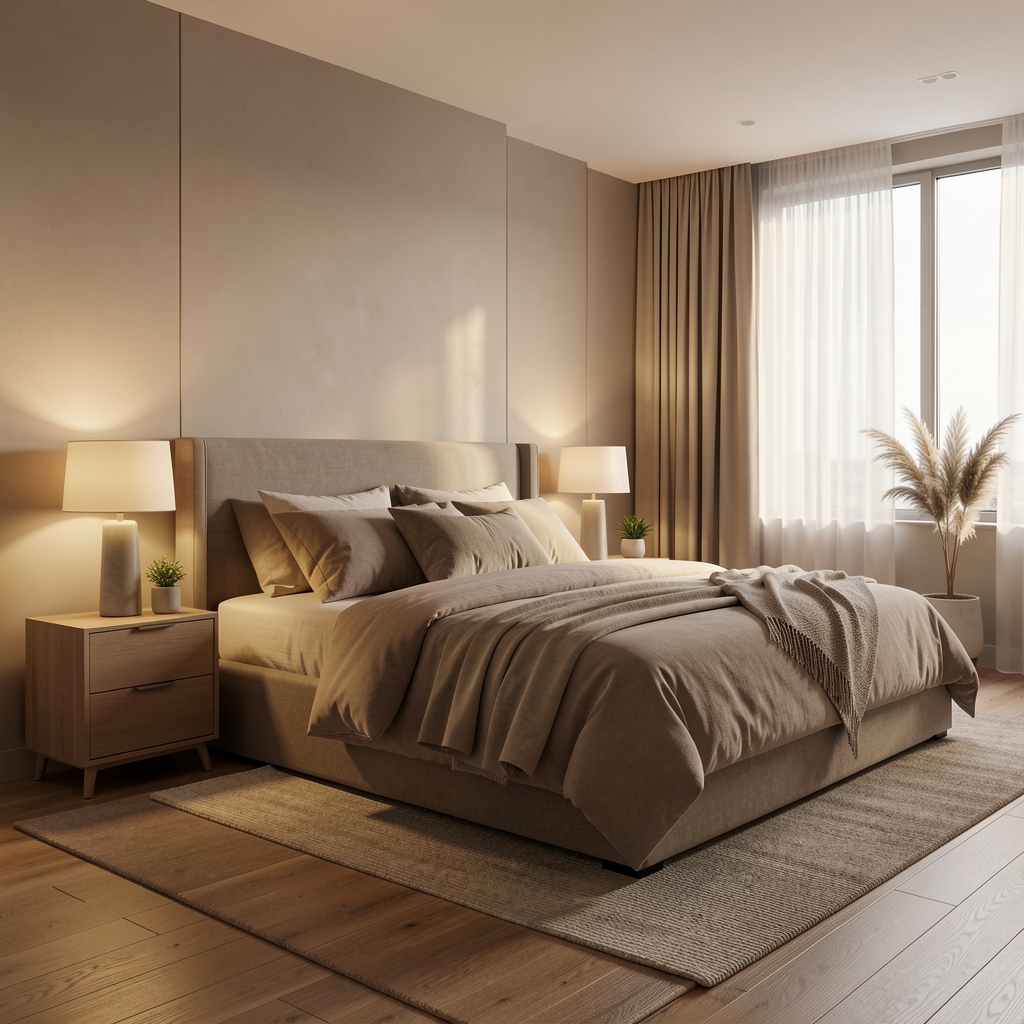 Plafoniera Xiaomi Mi Ceiling Pro 450 instalată în dormitor modern, lumină caldă 3000K