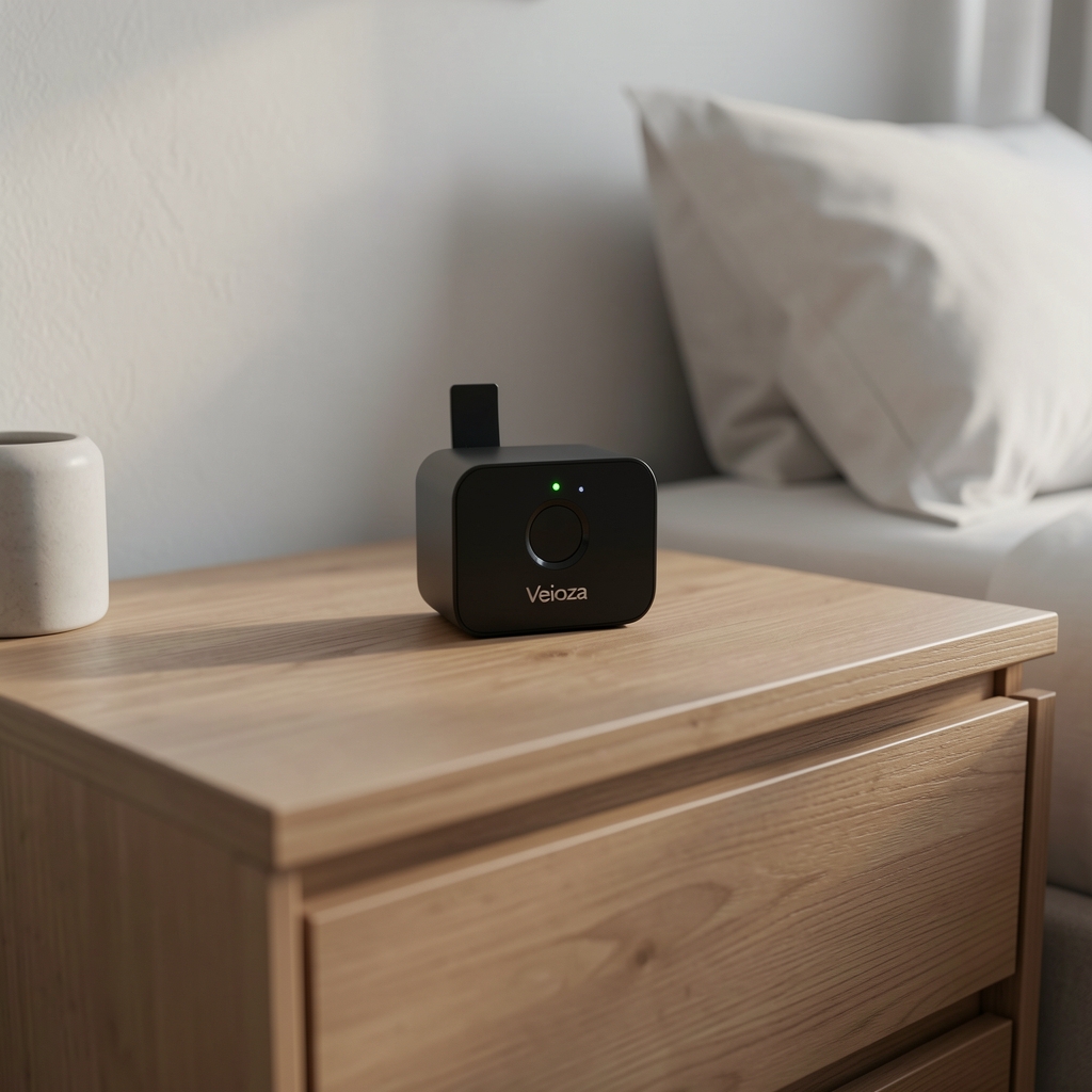 Veioza LED smart Xiaomi Mi Desk Lamp Pro neagră cu senzor de prezență și control prin aplicație pe noptieră modernă